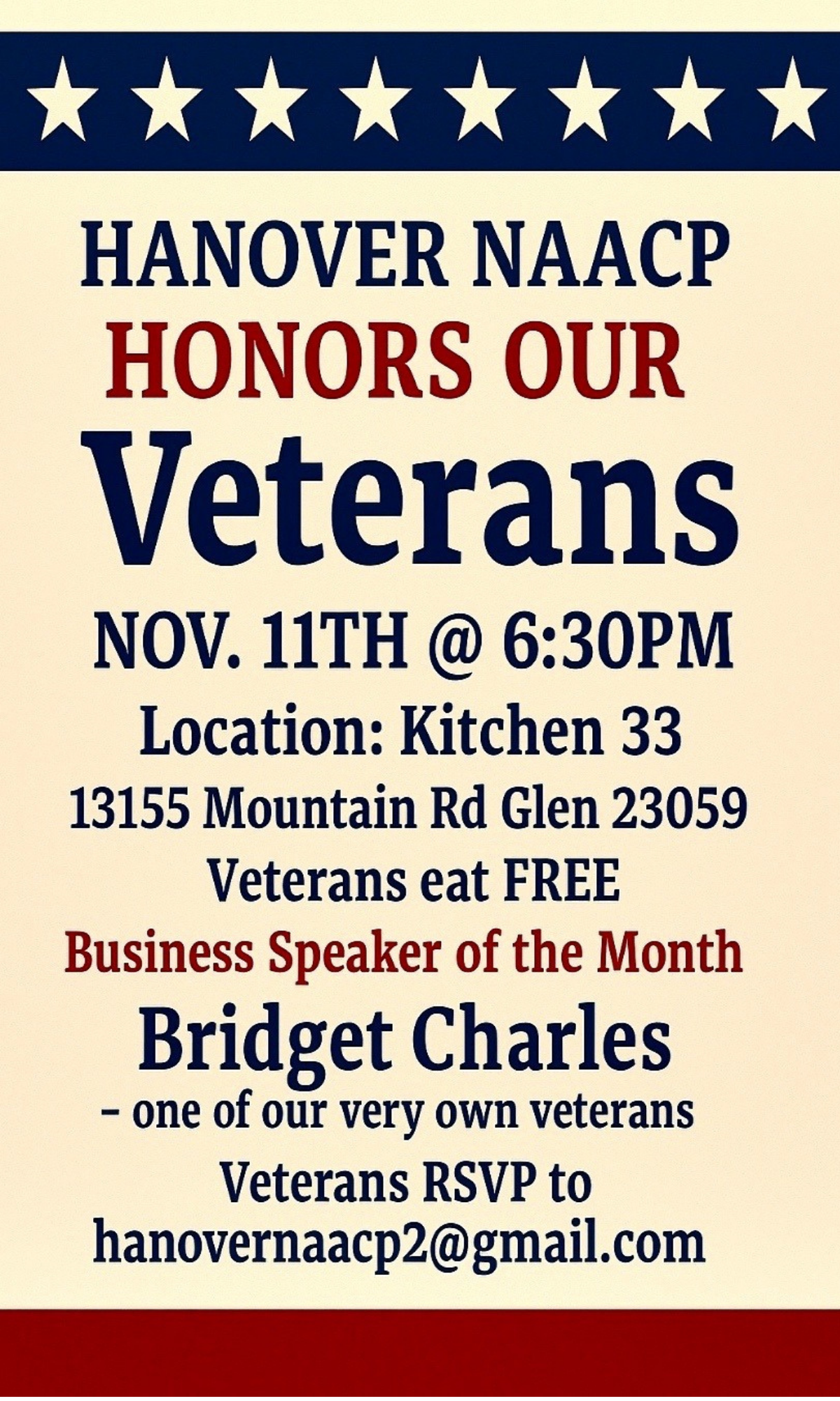 Hanover NAACP Honors Our Veterans event flyer